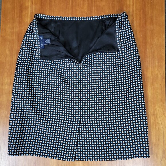 Ann Taylor Navy Cream Light Blue Silk Polka Dot Career Skirt - 10 - Picture 5 of 6